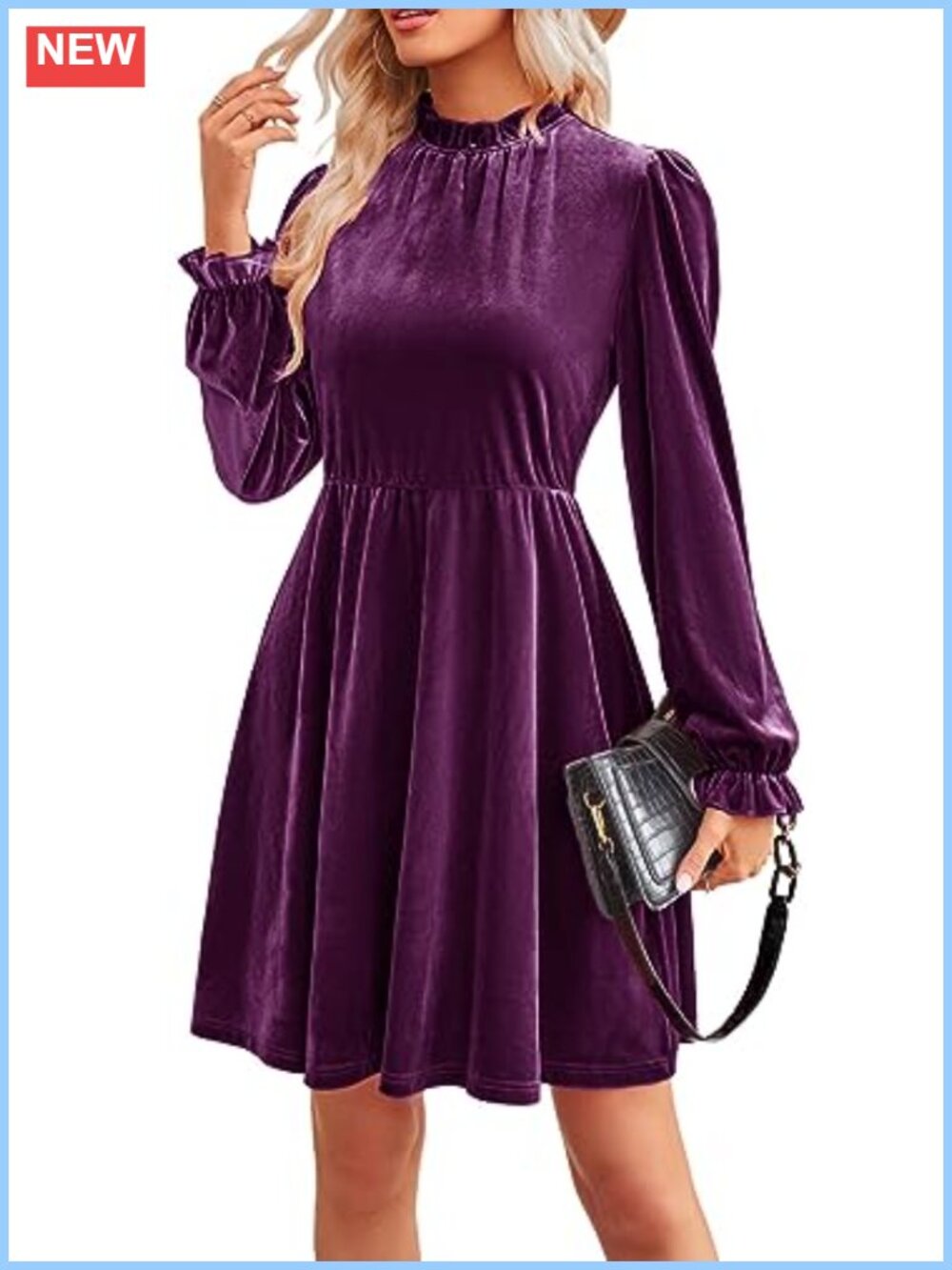 A-Line Suede Mini Dress Pocket V Neck Long Sleeve Elegant Fall Winter